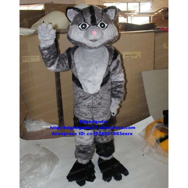 Costumes de mascotte gris longue fourrure chat sauvage chat sauvage Caracal Ocelot chaton mascotte Costume personnage enfants aire de jeux attirer les clients Zx1060