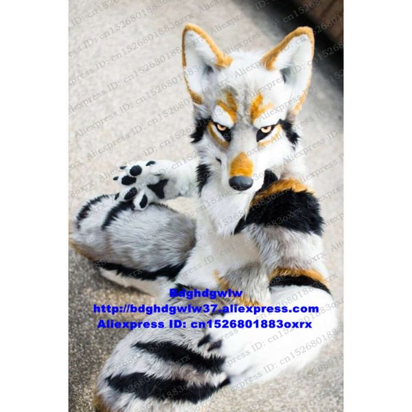 Costumes de mascotte gris blanc longue fourrure fourrure Husky chien loup renard Fursuit mascotte Costume adulte dessin animé personnage Festival cadeau mignon adorable Zx2916