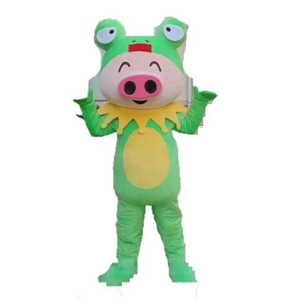 Disfraces de la mascota de alta calidad Tamaño adulto Dibujos animados Calidad profesional Mascota de la rana verde cos Pig Frog personalizado kit de disfraces tema de la mascota vestido de lujo