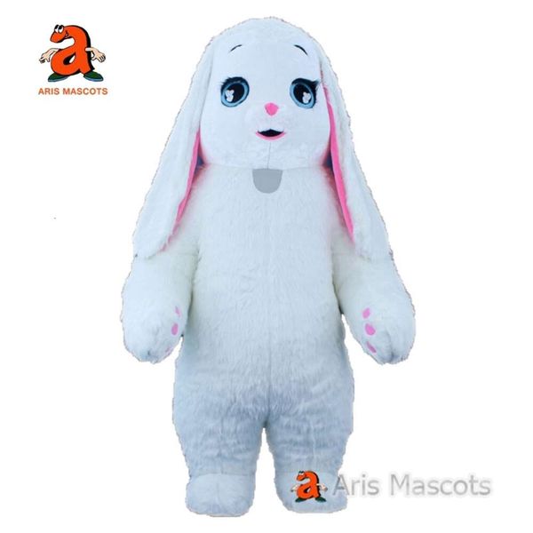 Costumes de mascotte Énorme Costume de mascotte de lapin blanc en fourrure Iatable longues oreilles lièvre Costume gonflable pour les divertissements événements de déguisement de lapin de Pâques