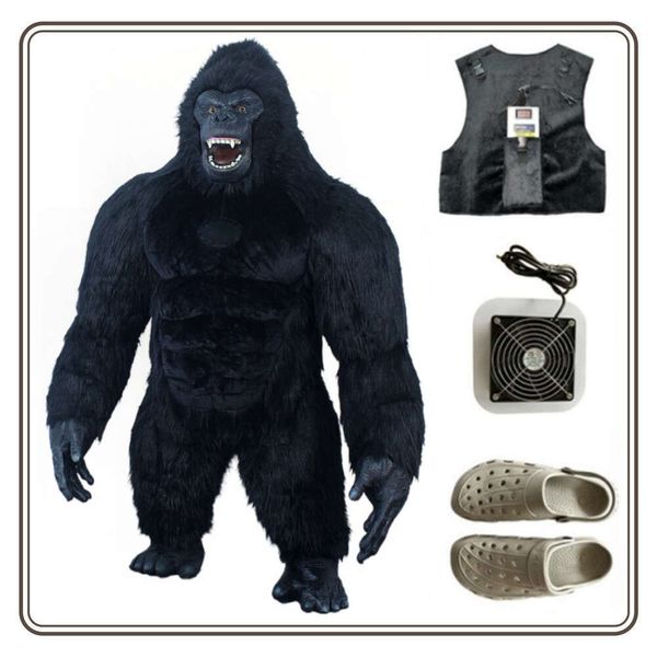 Disfraces de mascota Iatable Disfraz de King Kong para Adultos Halloween Peluche Peludo Mascota Animal Venecia Carnaval Vestido Traje Fursuit Gorila
