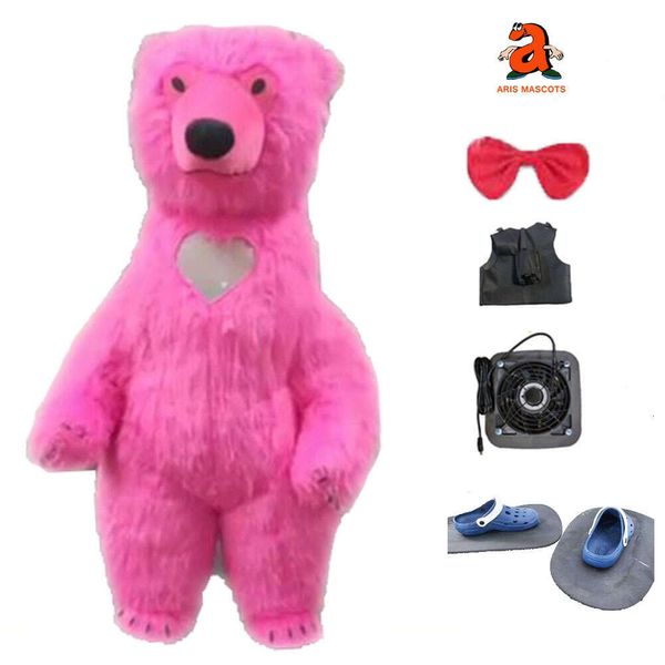 Costumes de mascotte Iatable Walking Mascot Pink Polar Costume Heart Shape Vision Window Adulte Full Body Wearable Furry Bear Blow Up Costume