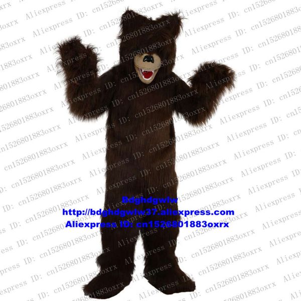 Costumes de mascotte Longue fourrure Brun Grizzly Bear Ursus Arctos Costume de mascotte Personnage de dessin animé Boutique Présent Affection Expression Zx593