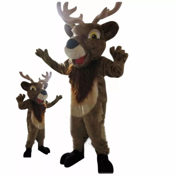 Trajes de mascota Piel larga Elk Traje de mascota de dibujos animados Reno peludo Personaje Sombrero Desfile de Navidad Trajes Ciervo Jirafa Vestido Fursuits Yu8n