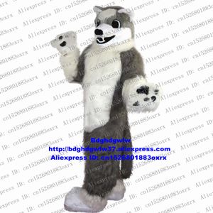 Costumes de mascotte longue fourrure fourrure gris loup Husky chien Fursuit mascotte Costume adulte personnage de dessin animé tenue sur les vacances entreprise Kick-off Zx1710