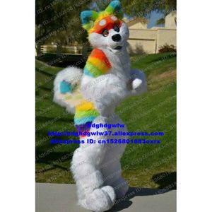 Costumes de mascotte longue fourrure fourrure arc-en-ciel Husky chien loup renard Fursuit mascotte Costume adulte personnage de dessin animé soirée ouvrir une entreprise Zx2988