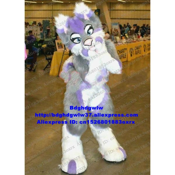 Costumes de mascotte longue fourrure gris Husky chien renard loup Fursuit Furry mascotte Costume adulte personnage de dessin animé activités communautaires jouer à des jeux Zx2995