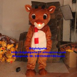 Disfraces de mascotas Piel larga Rudolph el reno de nariz roja Charlie Milu Deer Disfraz de mascota Personaje adulto Fiesta Música Carnaval Zx2546
