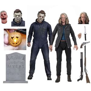 Mascottekostuums Neca Figuur Halloween Ultieme Laurie Strode Michael Myers Pompoen met Led-licht Pvc Action Figure Model Speelgoed Gezamenlijke beweegbare pop