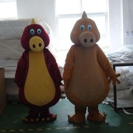 Costumes de mascotte Nouveau adulte mignon 2pcs orange et violet grande bouche dinosaure en peluche de Noël déguisé en halloween mascotte costume