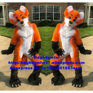 Costumes de mascotte Orange longue fourrure fourrure loup Husky chien renard Fursuit mascotte Costume adulte dessin animé personnage costume grande fête rue piétonne Zx3000