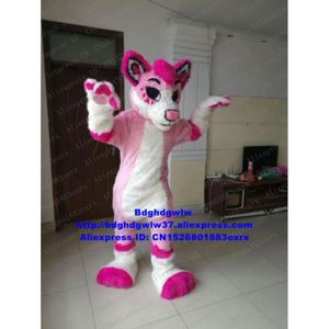 Disfraces de mascota Rosa Piel larga Lobo peludo Zorro Husky Perro Fursuit Traje de mascota Dibujos animados para adultos Nuevo producto Introducción Promoción de moda Zx1426