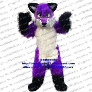 Costumes de mascotte Violet Blanc Longue Fourrure Fourrure Loup Renard Husky Chien Fursuit ALASKAN Costume De Mascotte Adulte Personnage De Dessin Animé Nom De Marque Promotion Zx537