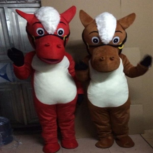 Costumes de mascotte Costume de mascotte de cheval rouge Halloween Animal Birthday Party Game Dress2817