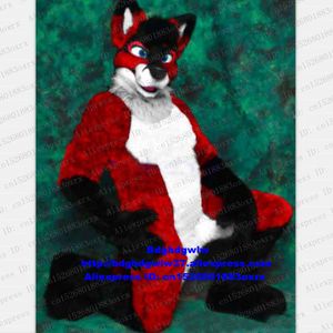 Disfraces de mascotas Rojo Blanco Pelaje largo Lobo peludo Zorro Husky Perro Fursuit Disfraz de mascota Personaje adulto Imagen exclusiva Ambassador Zx1308