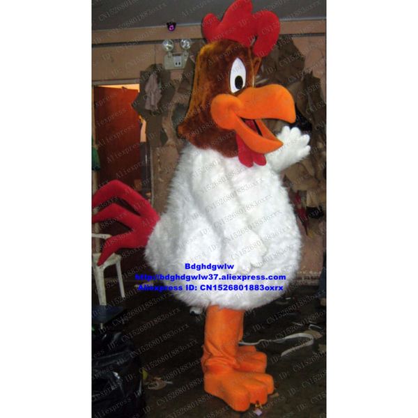 Costumes de mascotte Blanc Longue Fourrure Poulet Chook Coq Poule Poussin Costume De Mascotte Personnage Adulte COSPLY Jeu de Rôle Image Ambassadeur Zx2289