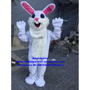 Costumes de mascotte blanc longue fourrure lapin de Pâques Osterhase lapin lièvre mascotte personnage de dessin animé Costume habillé marche rue Zx411