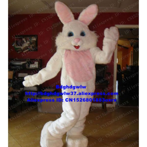 Disfraces de mascotas Conejito de Pascua de piel larga blanca Osterhase Conejo Liebre Disfraz de mascota Personaje adulto Circularizar Folleto Celebración de boda Zx2456