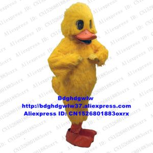 Costumes de mascotte Jaune Longue Fourrure Canard Caneton Costume De Mascotte Adulte Personnage De Dessin Animé Tenue Anniversaire Activité Promotion Ambassadeur Zx2149