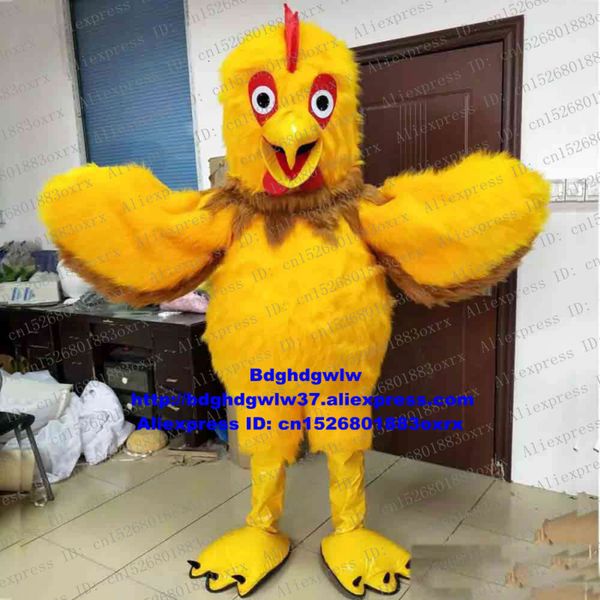 Costumes de mascotte Jaune Longue Fourrure Coq Poule Poussin Poulet Chook Chickleling Costume De Mascotte Personnage Conférence Photo Dessin Animé Props Zx722