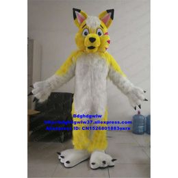 Costumes de mascotte jaune blanc longue fourrure fourrure loup renard Husky chien Fursuit mascotte Costume adulte dessin animé costume bien-être public parler de la ville Zx144