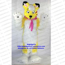 Costumes de mascotte jaune blanc longue fourrure fourrure loup renard Husky chien Fursuit mascotte Costume personnage retour banquet exposition pédagogique Zx1339