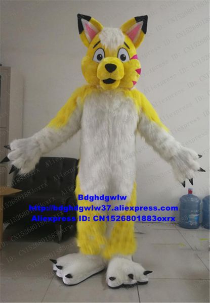 Disfraces de mascotas Amarillo Blanco Piel larga Lobo peludo Zorro Husky Perro Fursuit Disfraz de mascota Traje de dibujos animados para adultos Bienestar público Hablar de la ciudad