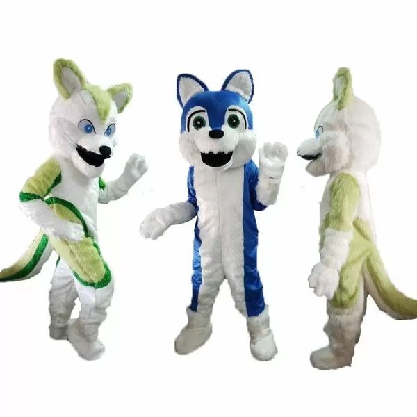 Disfraces de mascotasHalloween Long Fur Wolf Husky Dog Wolf Fox Fursuit Party Game Dress Outfits Publicidad Carnaval Navidad Pascua Adultos Tamaño