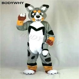 Costumes de mascotteLuxe gris longue fourrure Husky renard chien Fursuit mascotte Costume robe fête fourrure carnaval Halloween Noël Pâques Ad vêtements