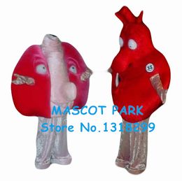Mascotte poupée costume 1 paire coeur et poumon mascotte costume dessin animé entendre et poumon santé publicité thème anime costumes carnaval déguisement