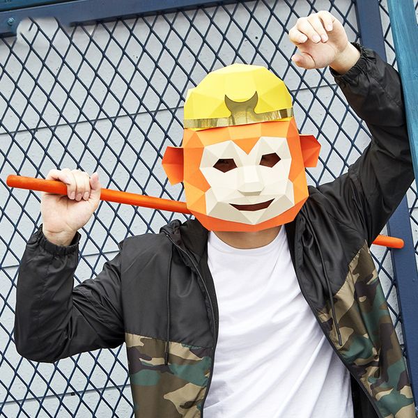 Mascotte poupée costume 3D papier Animal singe roi singe tête masque couvre-chef Halloween accessoires femme hommes fête jeu de rôle habiller bricolage artisanat masque