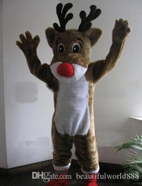 Traje de la muñeca de la mascota Adulto Felpa Rudolph Reno Ciervo Traje de la mascota de dibujos animados Fiesta de Navidad Disfraces Traje de la mascota de Halloween para la venta