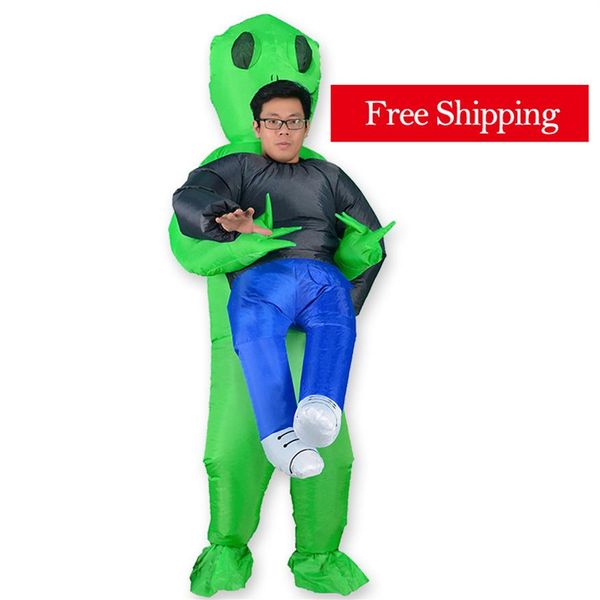Mascota muñeca disfraz alienígena inflable disfraz mascota verde adulto Anime para hombre mujer Halloween llevar mascota humana disfraz 258N