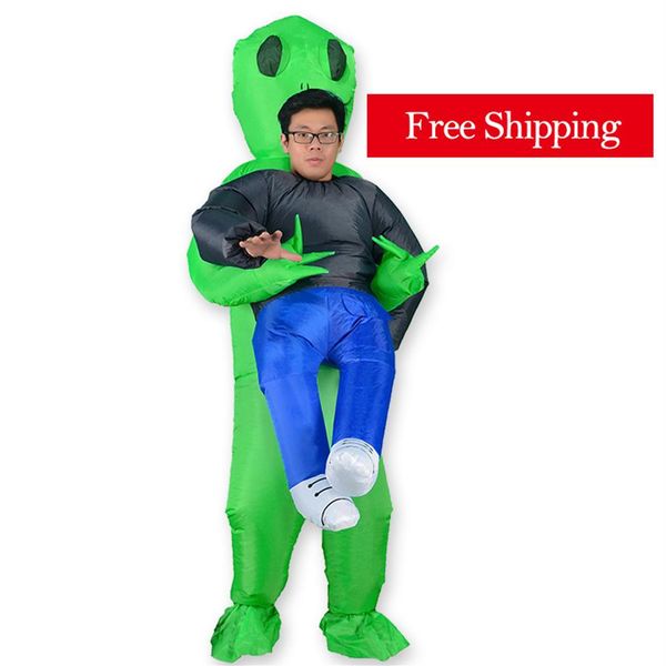 Mascota muñeca disfraz alienígena inflable disfraz mascota verde adulto Anime para hombre mujer Halloween llevar mascota humana disfraz 310L