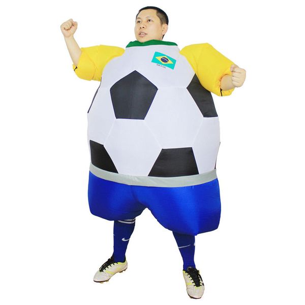 Costume de poupée de mascotte Costume de balle de pied gonflable Brésil Nouveaux styles de football Brésil Équipe nationale souffleur d'air Ballon de pied Costume de fête de carnaval