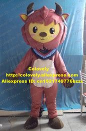 Costume de poupée de mascotte Coll Costume de mascotte de rhinocéros rouge Mascotte Wild Ox Bison Veau Bovin Bull With Happy Face White Belly Adult No.2933 Fre