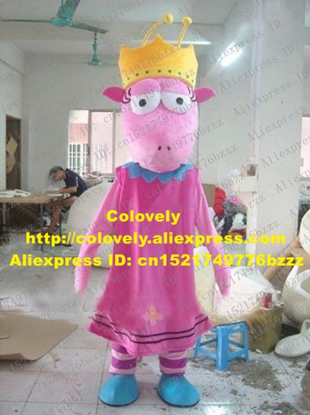 Costume da bambola mascotte Cute Pink Monster Sheep Princess Costume mascotte Mascotte Yeanling Capra Agnello con corona gialla Abito lungo rosa No.2774 Fr