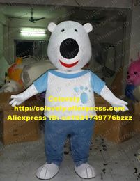 Traje de la muñeca de la mascota Lindo traje de la mascota del oso del perro blanco Mascotte Cutu Doggie Puppy Pup con la camisa blanca de la nariz negra grande Pantalones azules No.2832