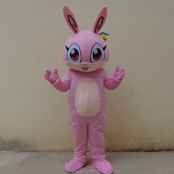 Costume de poupée mascotte lapin de pâques, costumes de fête avec longues oreilles, visage heureux pour adulte