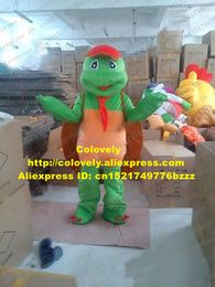Costume de poupée de mascotte Costume de mascotte de tortue verte fantaisie Mascotte de tortue Chelonian Chinemys Reevesii avec petit bonnet rouge Happy Face No.2173 Fr