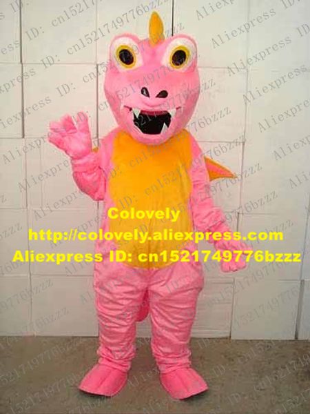 Disfraz de muñeca de mascota Disfraz de mascota de dinosaurio rosa de lujo Mascotte Dino Dinosaurio con pequeñas alas rosadas amarillas Vientre amarillo Adulto No.2480 Fre