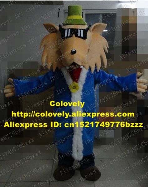 Disfraz de muñeca de mascota Disfraz de mascota de lobo marrón de moda Mascotte Coyote Fox Adulto con pequeño sombrero verde Gafas negras Vestido de lujo No.3736 Gratis