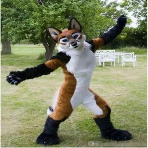 Costume de poupée mascotte renard longue fourrure Fursuit brun Husky chien mascotte Costume jeu de fête robe taille adulte tenues Halloween décorations extérieures