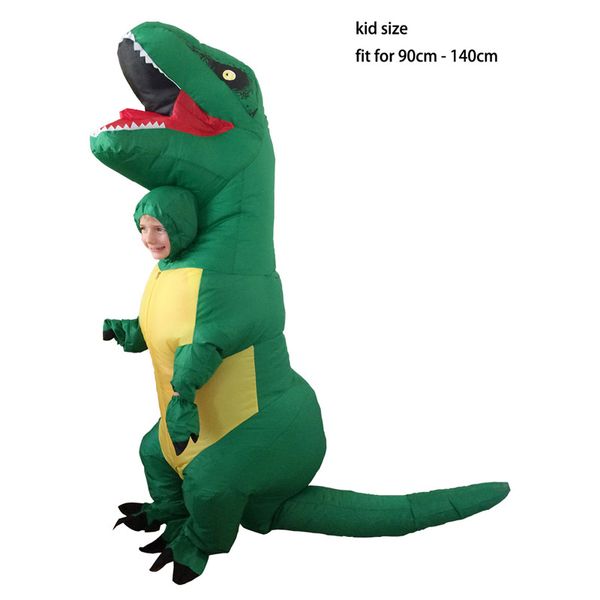 Mascotte costume de poupée GONFLABLE Enfants Dinosaure T REX Costume Vert Halloween Costume de Fête Gonflable Pour Enfants 4 à 8 ans Grand moins