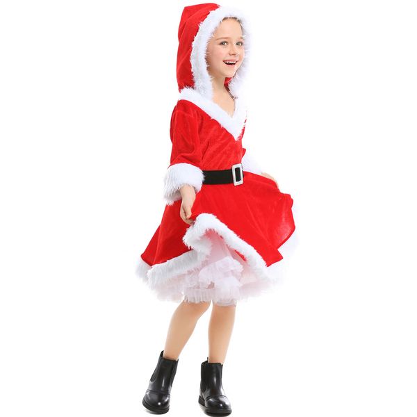 Mascot Doll Costume Kids Girls Christmas Santa Claus Veet Robe Belt Set Masquerade Childre