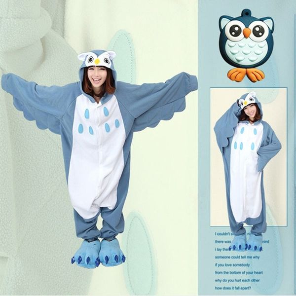 Costume de poupée de mascotte polaire mignon hibou dessin animé une pièce pyjama mignon Animal hommes et femmes amoureux pyjamas vêtements d'automne et d'hiver