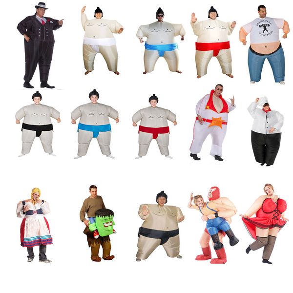 Costume de poupée de mascotte Pourim Costume de Sumo gonflable Costumes Lutteur Costume de chef d'Halloween pour Garçons Fille Hommes Femmes Adultes Enfants Fat Man Airblown