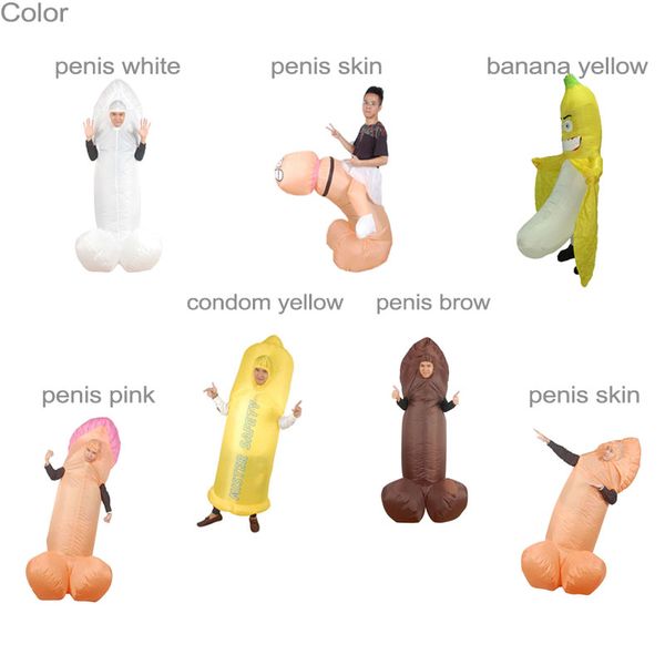 Disfraz de muñeca de mascota Disfraz de pene Willy inflable sexy Disfraces Divertido Dick Inflable Fiesta extraña Disfraz de Halloween para adultos para hombres Mujeres J