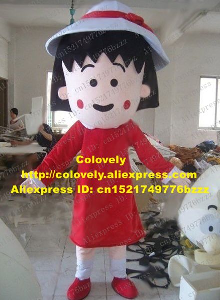 Disfraz de muñeca de mascota Dulce rojo Chibi Maruko Chan Disfraz de mascota Mascotte Lassock Chica con pequeños ojos negros Vestido largo rojo Adulto No.2824 Gratis