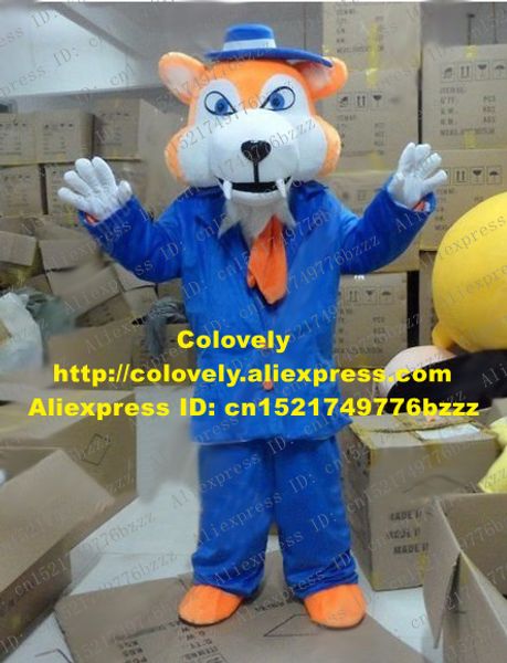 Costume de poupée de mascotte Costume de mascotte de lion orange vif Mascotte de loup Simbalion Leone Simba adulte avec petit chapeau bleu dents pointues No.2707 gratuit